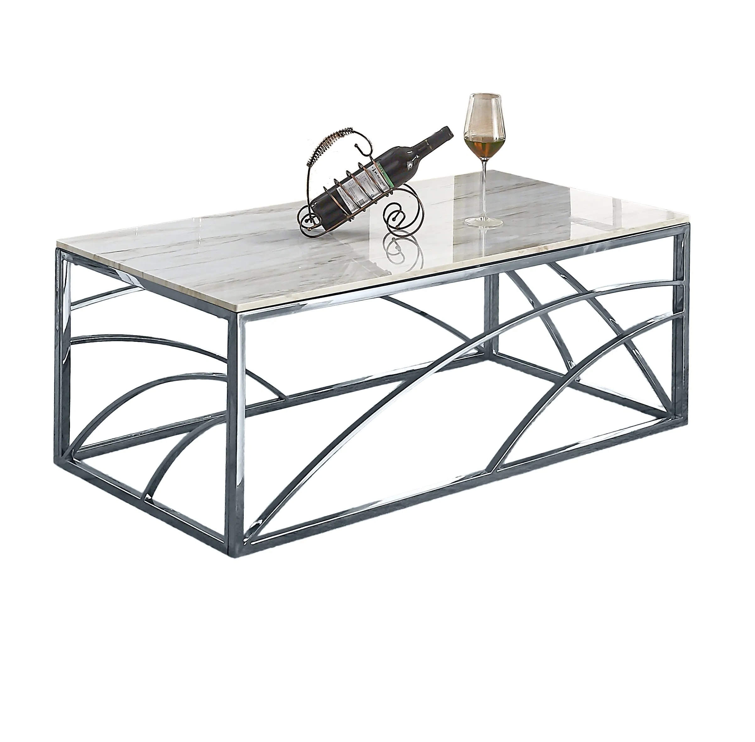 Glass Marble Steel Coffee Table