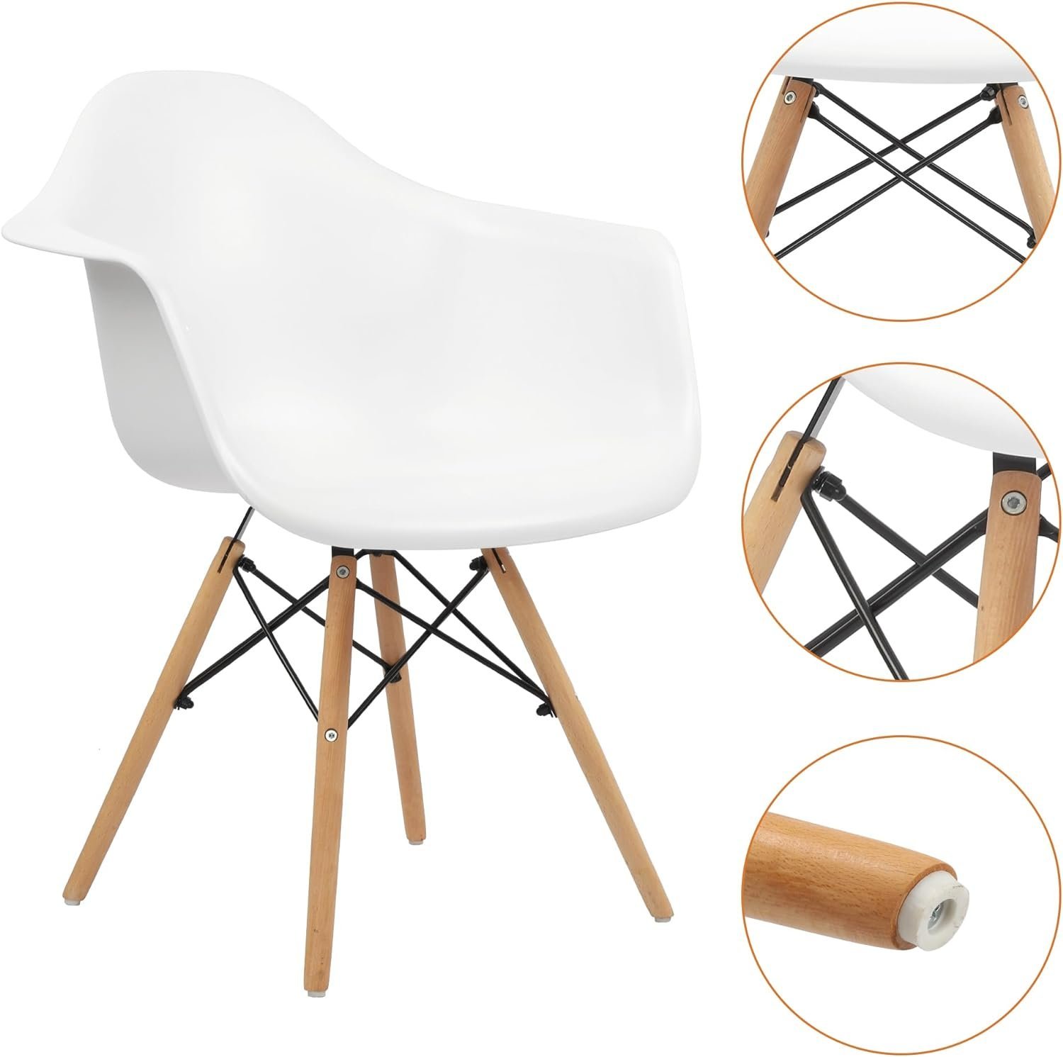 Eiffel Leg Arm Sided Chair (White)