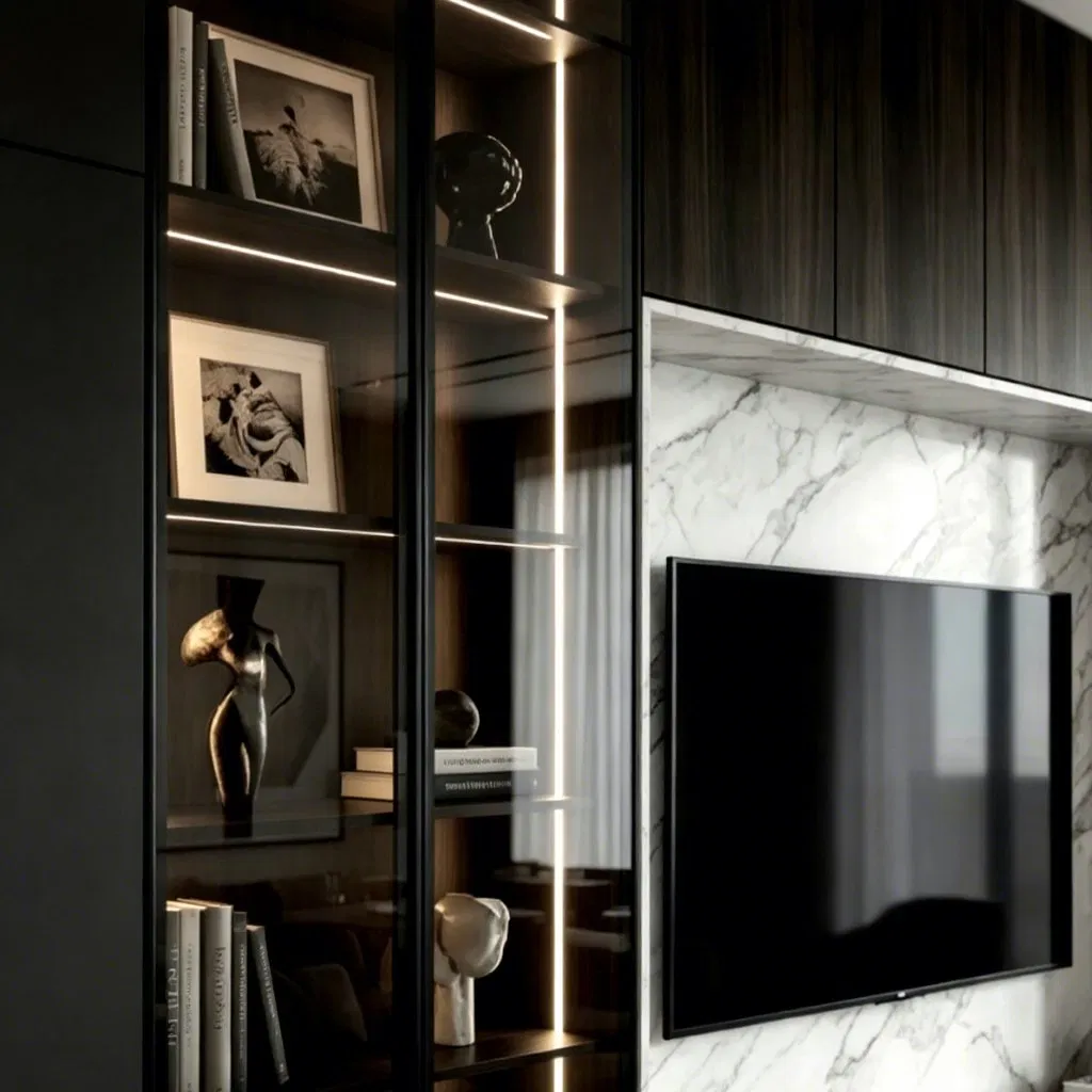 Dark TV Wall Cabinet with Showcase